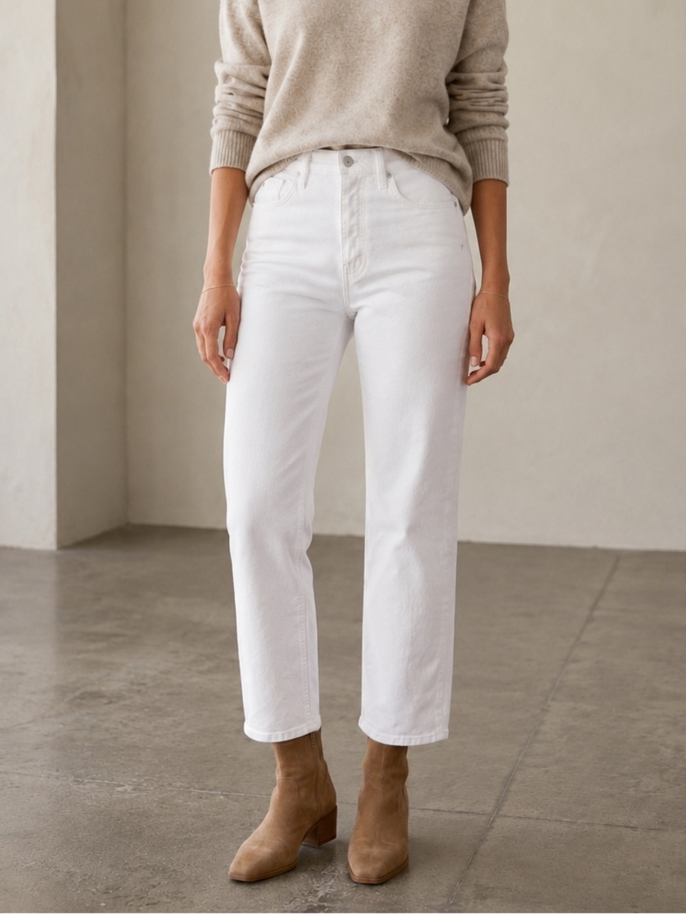 MOTHER The Tomcat Straight Crop Jeans Totally Innocent White Size 24